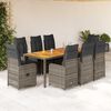 vidaXL 9-tlg. Garten-Bistro-Set mit Kissen Grau Poly Rattan