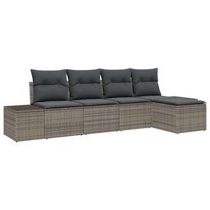 vidaXL Garten-Sofa-Set mit Kissen mit Speicher 5 pcs Grau Poly-Rattan