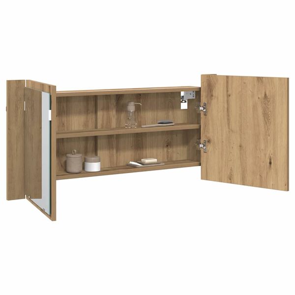 vidaXL LED Spiegel-Schrank mit Regal Artisan-Eiche 100 x 12 x 45 cm