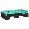 vidaXL Gartensofa-set mit Kissen 11 pcs Schwarz und T&uuml;rkis Poly-Rattan