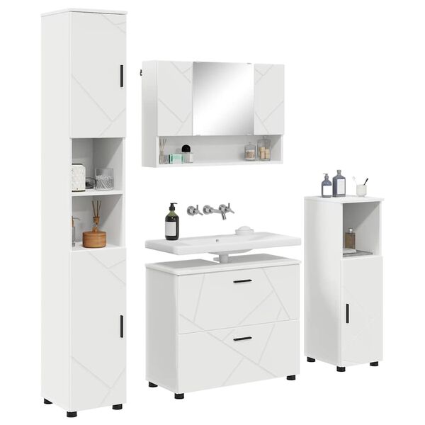vidaXL Badezimmerm&ouml;bel-Set mit Regal 4 pcs Wei&szlig; Sperrholz und Metall