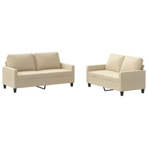 vidaXL 2-tlg. Sofagarnitur mit Kissen Creme Stoff