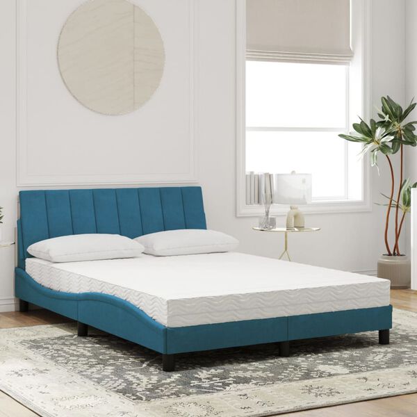 vidaXL Bett mit Matratze "Hanko" Blau 140x200 cm Samt