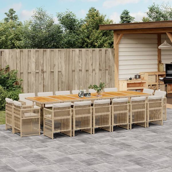 vidaXL 17-tlg. Garten-Essgruppe mit Kissen Beige Poly Rattan