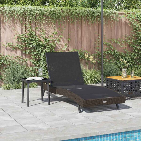 vidaXL Sonnenliege mit Tisch 2 pcs Braun und Schwarz 40 x 40 x 40.5 cm