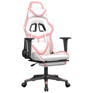 vidaXL Gaming-Stuhl mit Massage & Fu&szlig;st&uuml;tze Wei&szlig; & Rosa Kunstleder