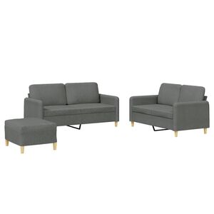 vidaXL 3-tlg. Sofagarnitur mit Kissen Dunkelgrau Stoff