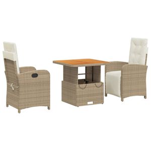 vidaXL 3-tlg. Garten-Essgruppe mit Kissen Beige Poly Rattan