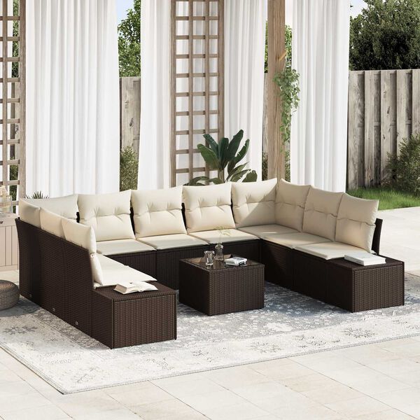 vidaXL Gartensofa-set mit Kissen 9 pcs Braun und Creme Polyrattan
