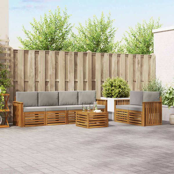 vidaXL Sofagarnituren 7 pcs Nat&uuml;rlich und Hellgrau Massivholz Akazie