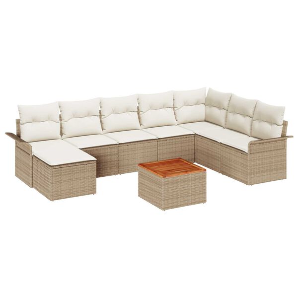 vidaXL Gartensofa-set mit Speicher 9 pcs Beige und Creme Poly-Rattan