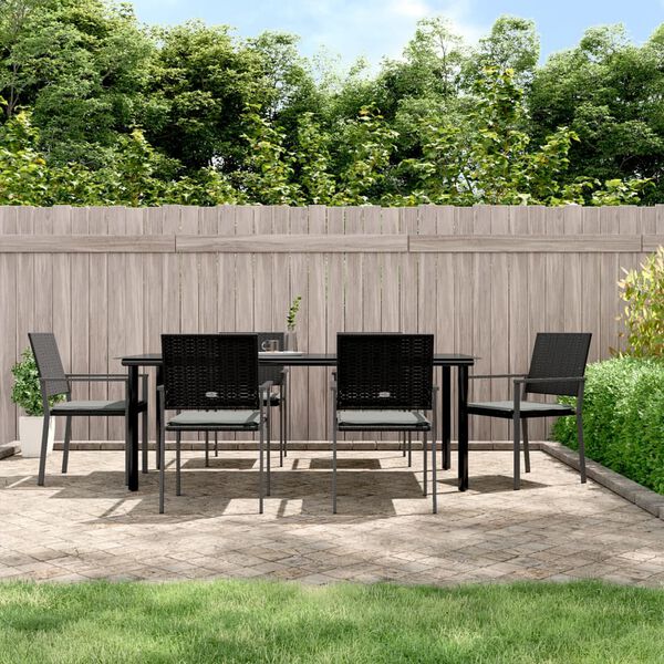 vidaXL 7-tlg. Garten-Essgruppe mit Kissen Poly Rattan und Stahl
