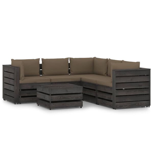 vidaXL 6-tlg. Garten-Lounge-Set mit Kissen Grau Impr&auml;gniertes Holz