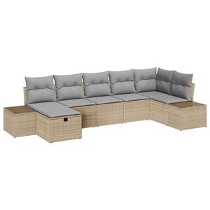 vidaXL Gartensofa-set mit Kissen 7 pcs Beige Poly-Rattan