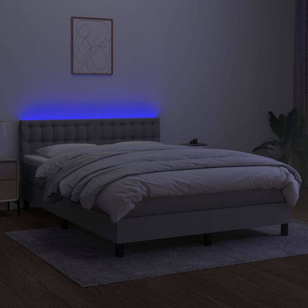 vidaXL Boxspringbett mit Matratze & LED Hellgrau 140x190 cm Stoff