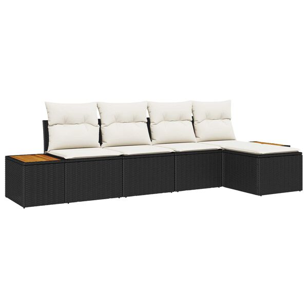 vidaXL Gartensofa-set mit Kissen 5 pcs Schwarz Poly Rattan