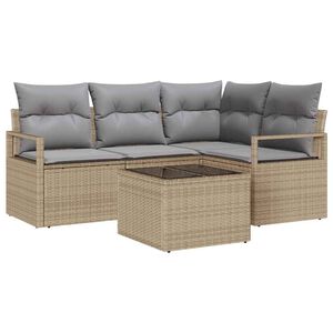 vidaXL Sofa Set mit Kissen 5 pcs Beige und Hellgrau Poly-Rattan