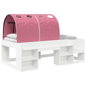 vidaXL Bett mit Tunnel mit Regal 3 stk. Wei&szlig; und Rosa Holzwerkstoff