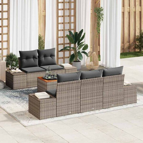 vidaXL Gartensofa-set mit Kissen 6 pcs Grau Poly-Rattan