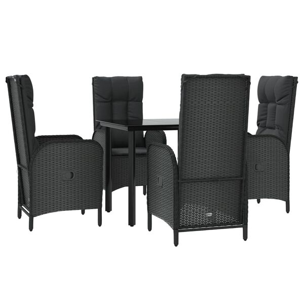 vidaXL 5-tlg. Garten-Essgruppe mit Kissen Schwarz Poly Rattan