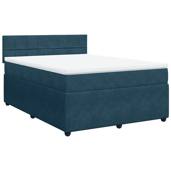 vidaXL Boxspringbett mit Matratze Blau 140x190 cm Samt