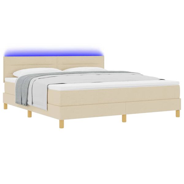 vidaXL LED Boxspringbett mit Matratze mit LED Creme 180 x 200 cm Stoff