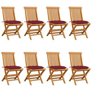 vidaXL Klappst&uuml;hle mit weinroten Kissen, 8-teilig, Massivholz Teakholz