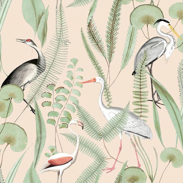 DUTCH WALLCOVERINGS Tapete Flamingo Creme und Mintgrün