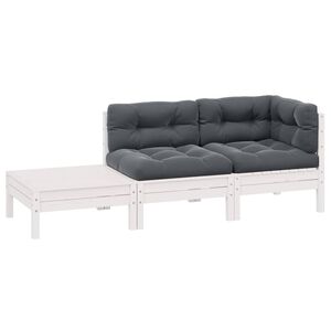 vidaXL 3-tlg. Garten-Lounge-Set mit Kissen Wei&szlig; Kiefer Massivholz