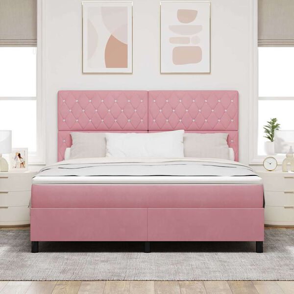 vidaXL Boxspringbett mit Matratze mit Kopfteil Rosa 180 x 200 cm Samt
