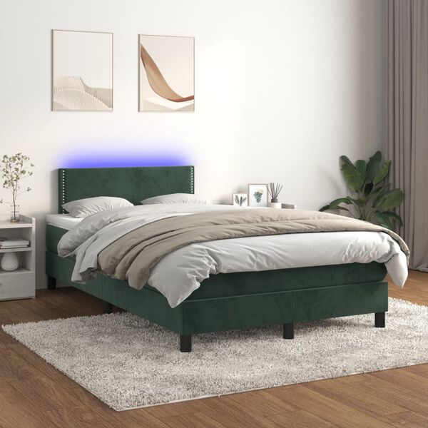 vidaXL Boxspringbett mit Matratze & LED Dunkelgr&uuml;n 120x200 cm Samt