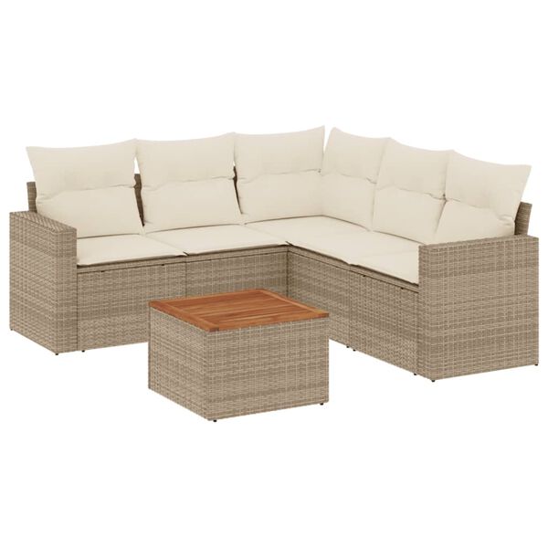 vidaXL 6-tlg. Garten-Sofagarnitur mit Kissen Beige Poly Rattan