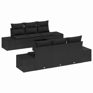 vidaXL Garten-Sofa-Set mit Kissen 8 pcs Schwarz Poly-Rattan