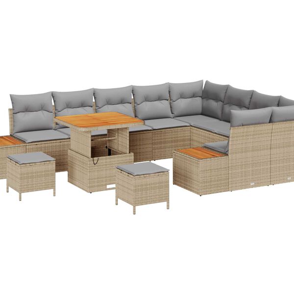 vidaXL Garten-Sofa-Set mit Kissen mit Speicher Beige Poly Rattan