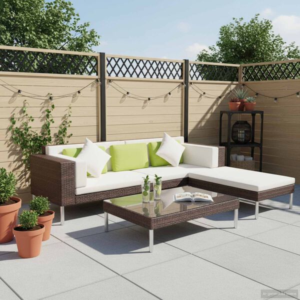 vidaXL 4-tlg. Garten-Lounge-Set mit Auflagen Poly Rattan Braun