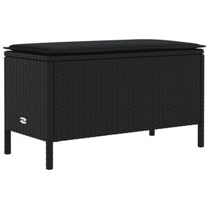 vidaXL Garten-Fu&szlig;hocker mit Kissen Schwarz 80 x 38 x 45 cm PE-Rattan