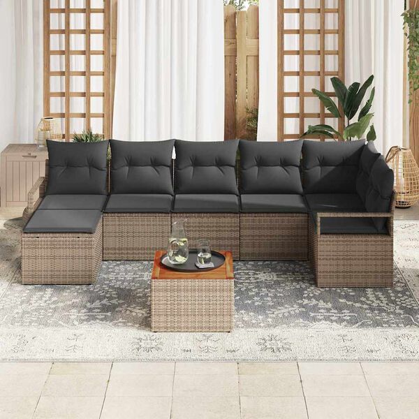 vidaXL Garten-Sofa-Set mit Kissen 8 pcs Grau Poly Rattan
