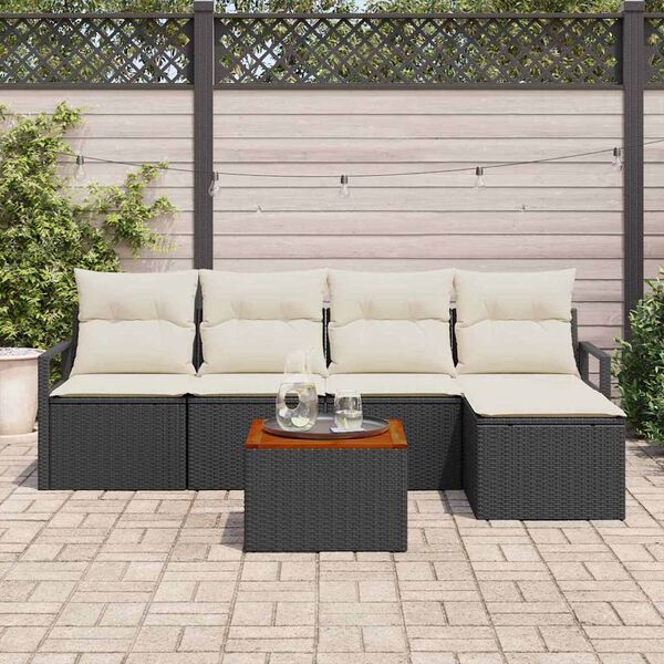 vidaXL Garten-Sofa-Set mit Kissen 6 pcs Schwarz Poly Rattan