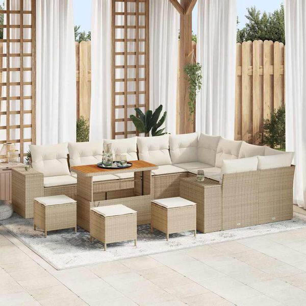 vidaXL Garten-Sofa-Set mit Kissen mit Speicher 13 pcs Beige und Creme