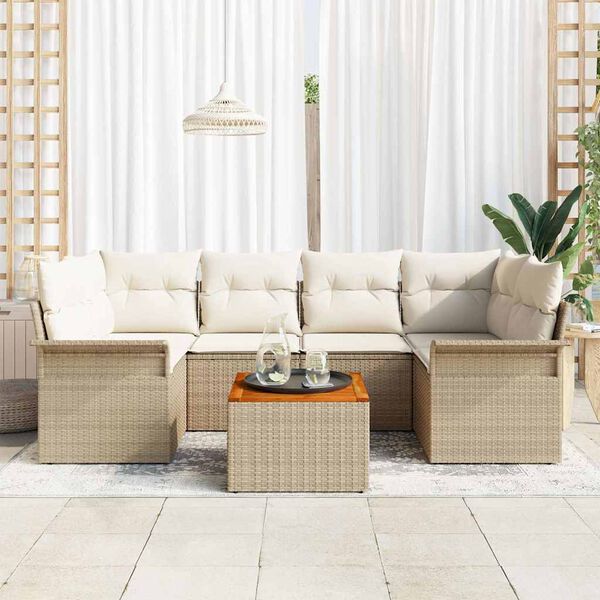 vidaXL Gartensofa-set mit Speicher 7 pcs Beige und Creme Poly-Rattan