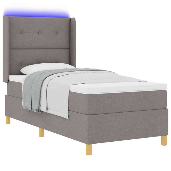 vidaXL Boxspringbett mit Matratze mit LED Taupe 90 x 190 cm Stoff