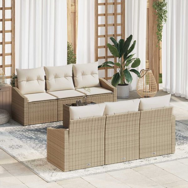 vidaXL Sofa Set mit Kissen 7 pcs Beige und Creme Poly-Rattan