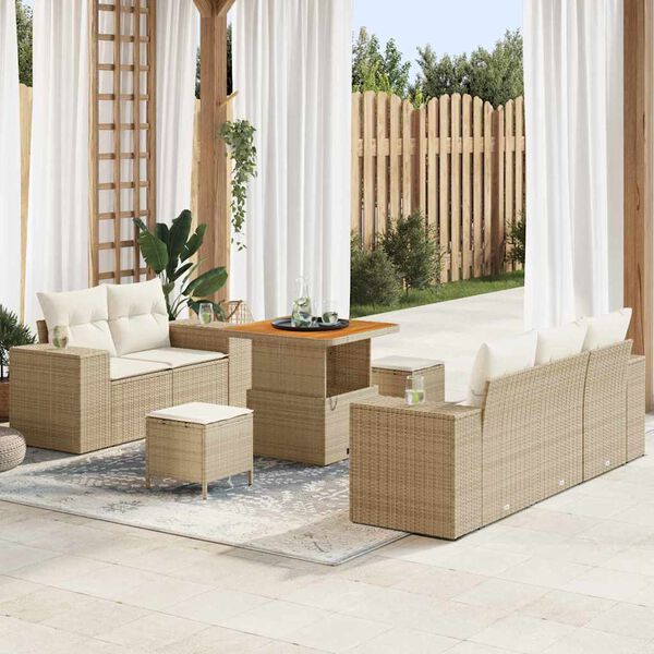 vidaXL Gartensofa-set mit Kissen 8 pcs Beige und Creme Poly Rattan