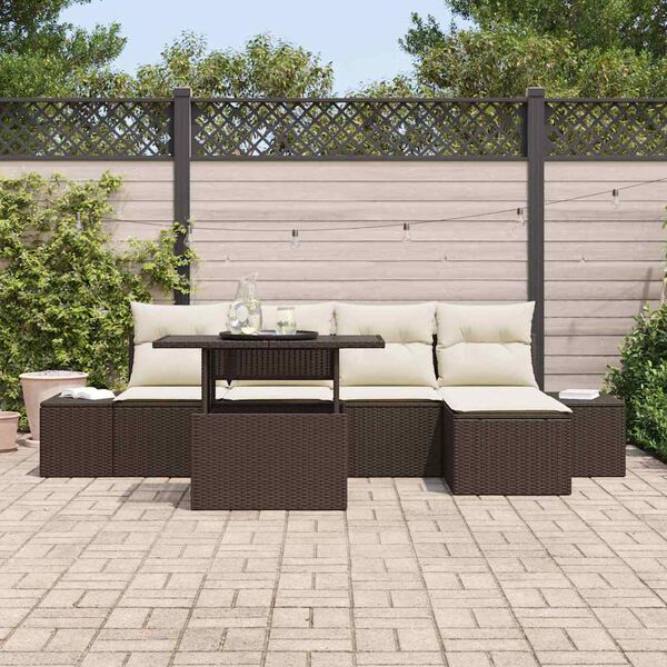 vidaXL Gartensofa-set mit Kissen 6 pcs Braun und Creme Poly-Rattan