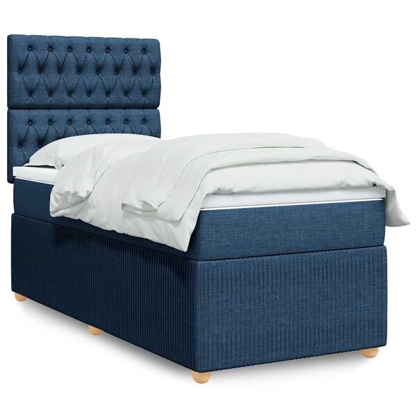 vidaXL Boxspringbett mit Matratze Blau 90x200 cm Stoff
