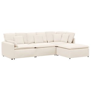 vidaXL Modulares Sofa mit Hocker Kissen Stoff in Lammwolloptik Creme