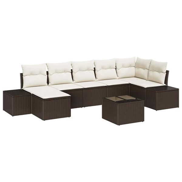 vidaXL Garten-Sofa-Set mit Kissen mit Speicher 7 pcs Braun Poly-Rattan