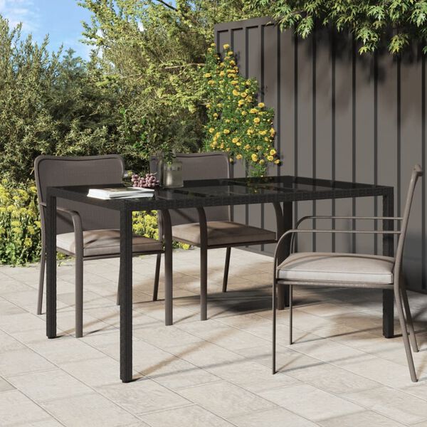 vidaXL Gartentisch 150x90x75 cm Gehärtetes Glas Poly Rattan Schwarz