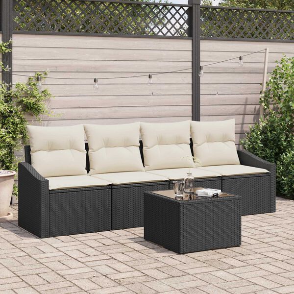 vidaXL Sofa Set mit Kissen 5 pcs Schwarz und Creme Poly-Rattan