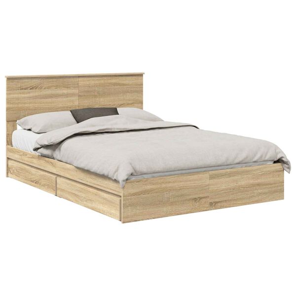 vidaXL Aufbewahrungsbett Sonoma-Eiche 135 x 190 cm Holzwerkstoff